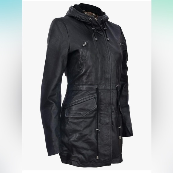 Infinity Leather Jackets & Blazers - Elegant Black Leather Hooded Jacket